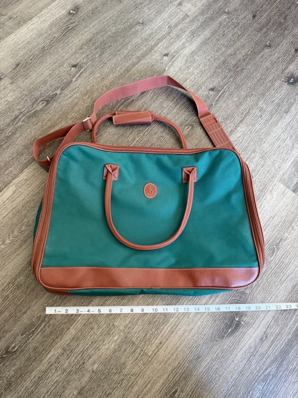 Ralph Lauren Green and Brown Travel Tote with Shoulder Strap - Picture 3 of 7
